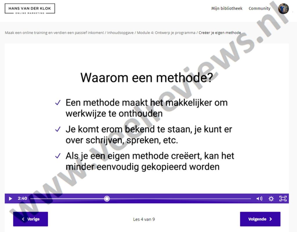 Op deze foto zie je module 4 van het programma "Maak een online training en verdien een passief inkomen!