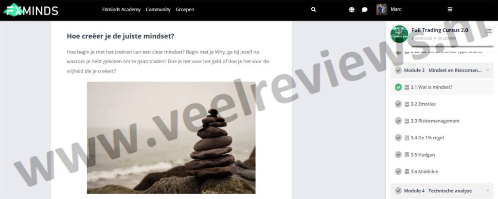 Op deze foto zie je de Module 3: Mindset en Risicomanagement van de FXminds Forex Trading Cursus