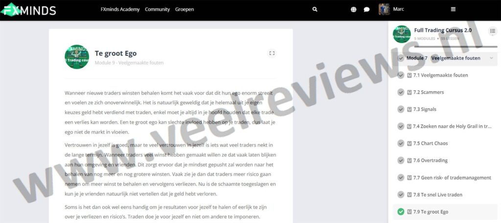 Op deze foto zie je Module 7: Veelgemaakte fouten van de FXminds Forex Trading Cursus