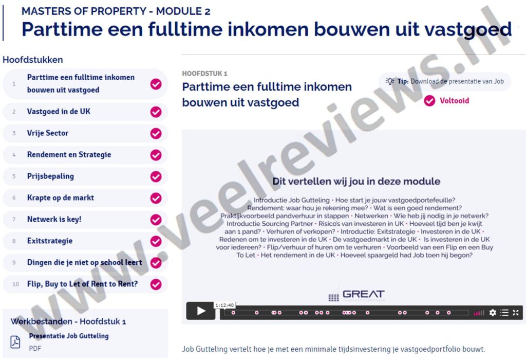 Op deze foto zie je Module 2: Parttime een fulltime inkomen bouwen uit vastgoed van de Masters of Property van Great Property Experience
