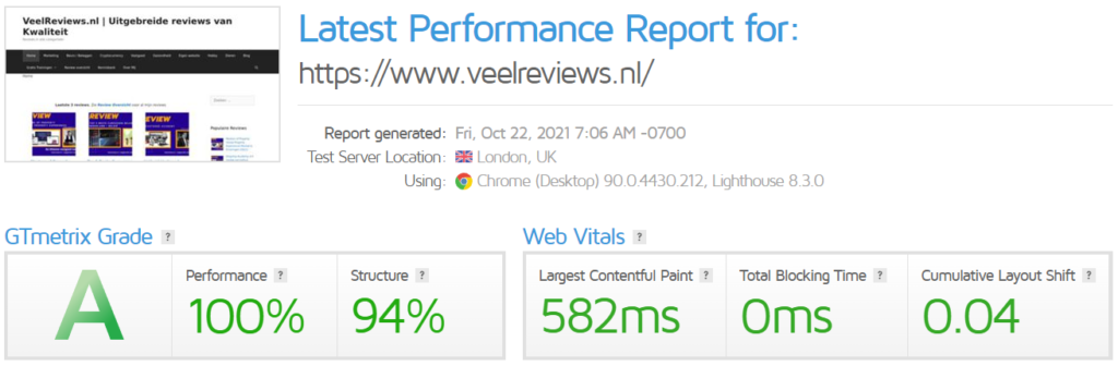 Op deze foto zie je mijn snelheid hosting van cloud86