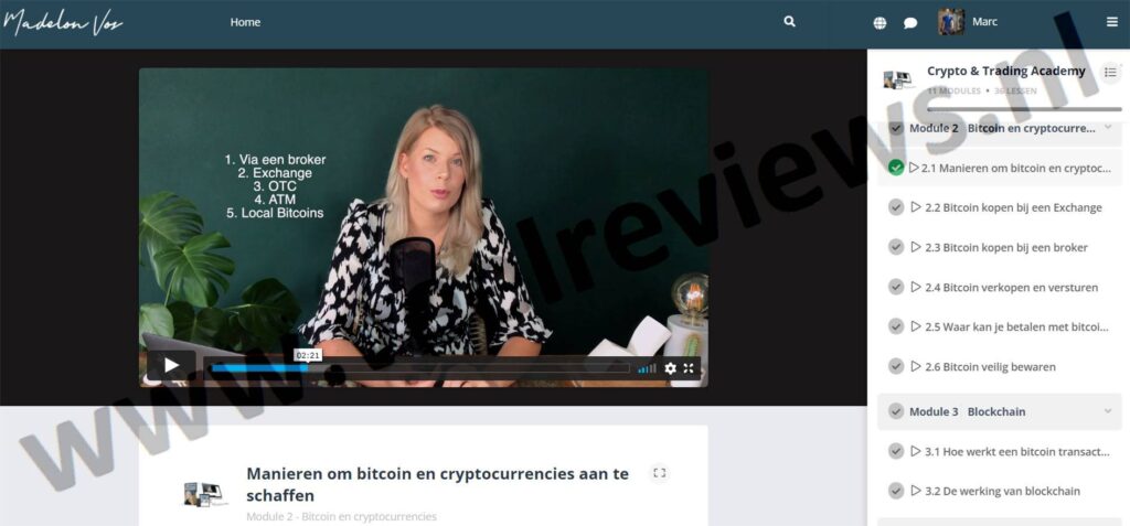 Op deze foto zie je de cursus Bitcoin & Technische Analyse Academy van de Madelon Vos Black Friday Actie