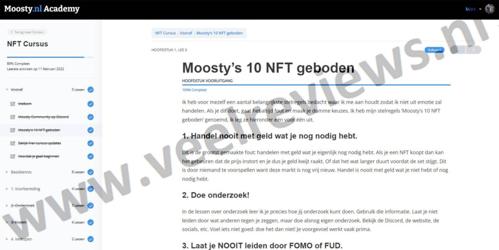 Op deze foto zie je Module 1 - Vooraf van Moosty´s NFT cursus