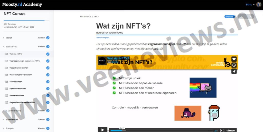 Op deze foto zie je Module 2 - Basiskennis van Moosty´s NFT cursus