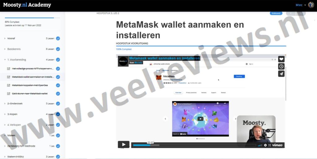 Op deze foto zie je Module 3 - Voorbereiding van Moosty´s NFT cursus