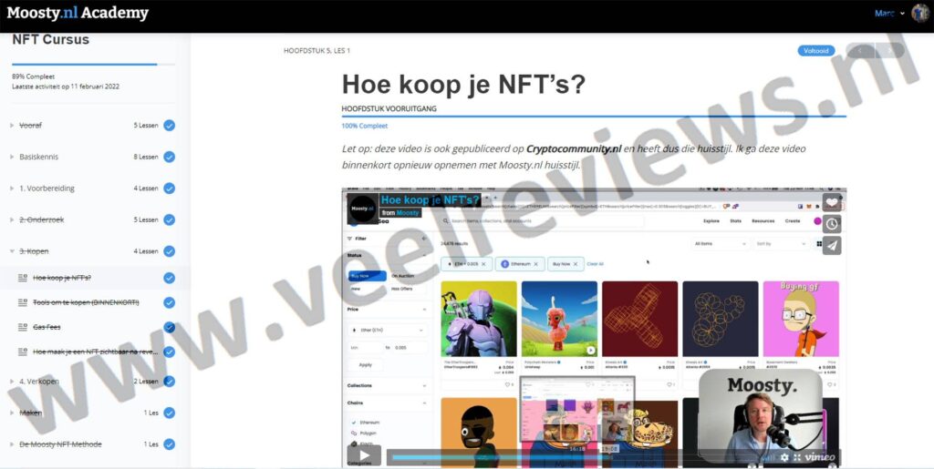 Op deze foto zie je Module 5 - Kopen van Moosty´s NFT cursus