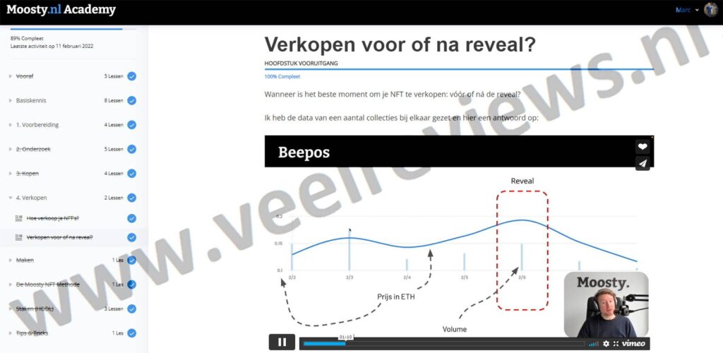 Op deze foto zie je Module 6 - Verkopen van Moosty´s NFT cursus