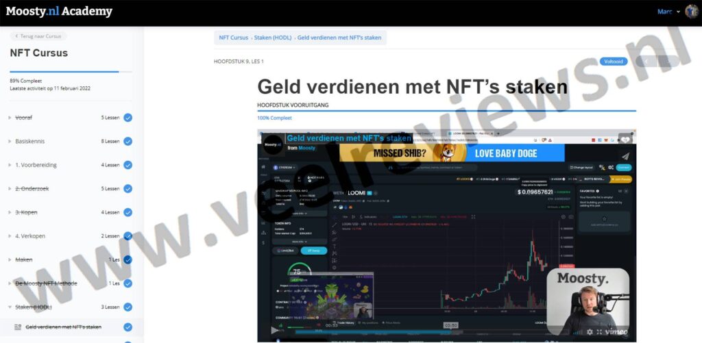 Op deze foto zie je Module 9 - Staken(HODL) van Moosty´s NFT cursus
