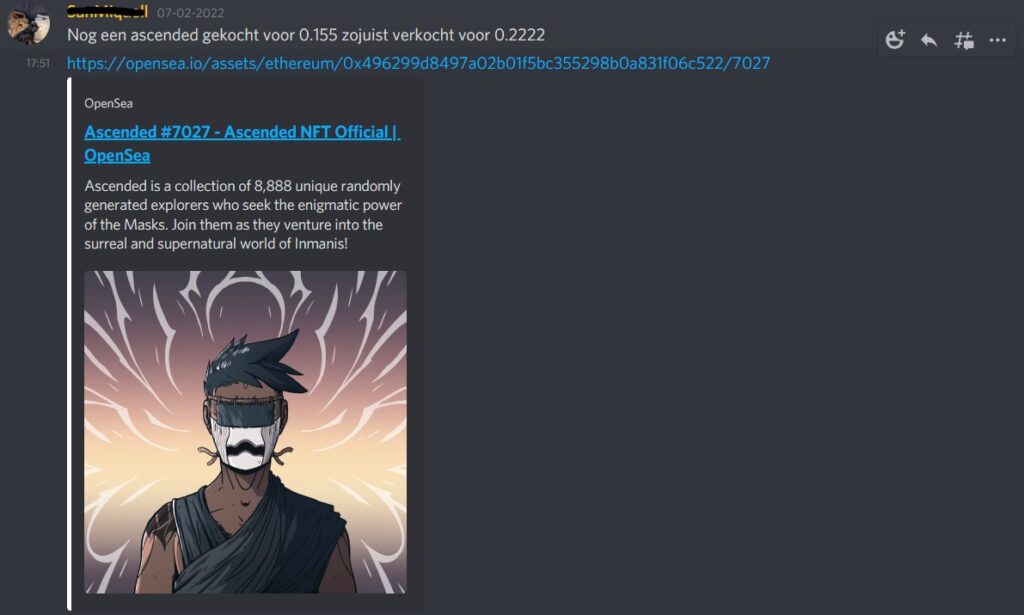 Op deze foto zie je een succesvolle NFT flip uit Moosty's NFT cursus