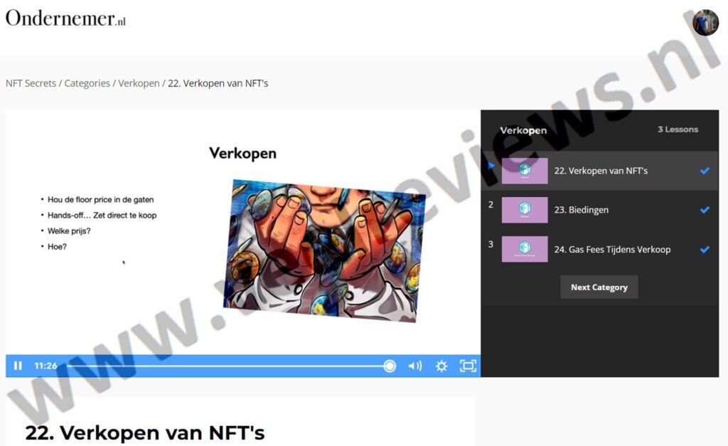 Op deze foto zie je Module 4 - NFT’s Verkopen van NFT Secrets