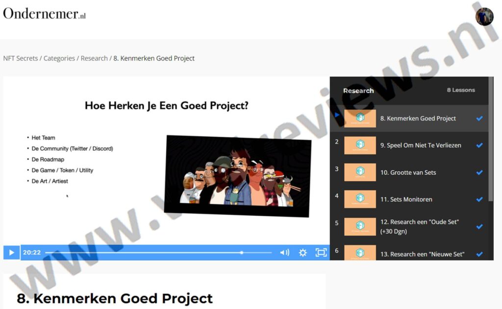 Op deze foto zie je Module 2 - Research van NFT Secrets