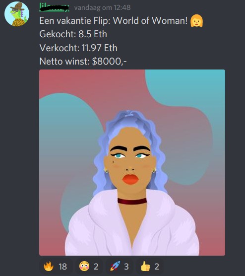 Op deze foto zie je een NFT winst door NFT Secrets