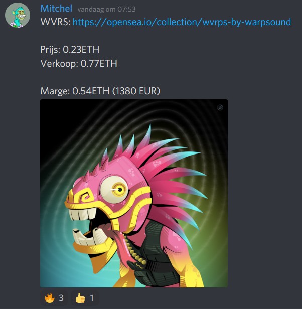 Op deze foto zie je een NFT winst door NFT Secrets