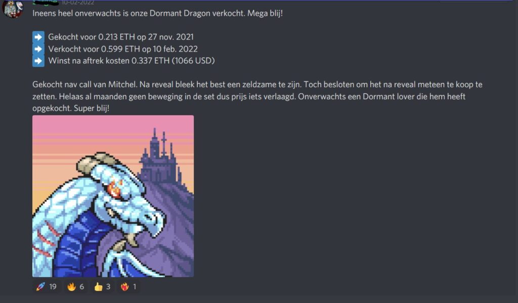 Op deze foto zie je een NFT winst door NFT Secrets