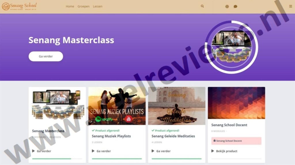 Op deze foto zie je de online omgeving van de senang masterclass