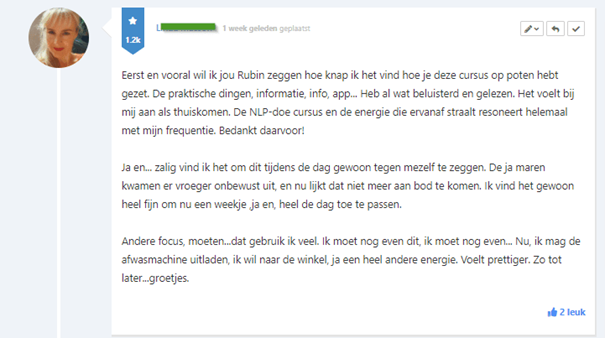 Op deze foto zie je ervaringen van de NLP Doe-Cursus (NLP College)