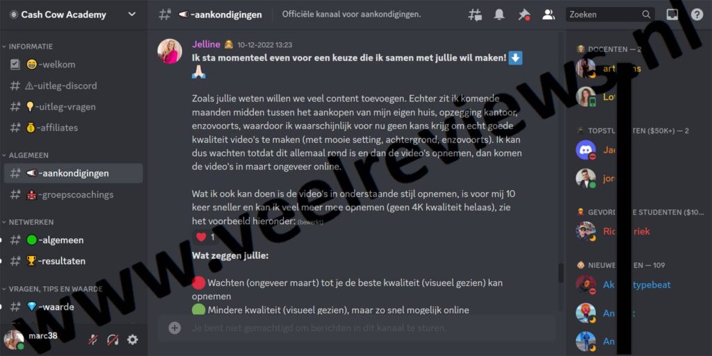 Op deze foto zie je de Extra #1 - Discord Community van de cash cow academy van Jelline Brands