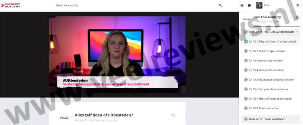 Op deze foto zie je Module #15 - YouTube automatisatie van de cash cow academy van Jelline Brands