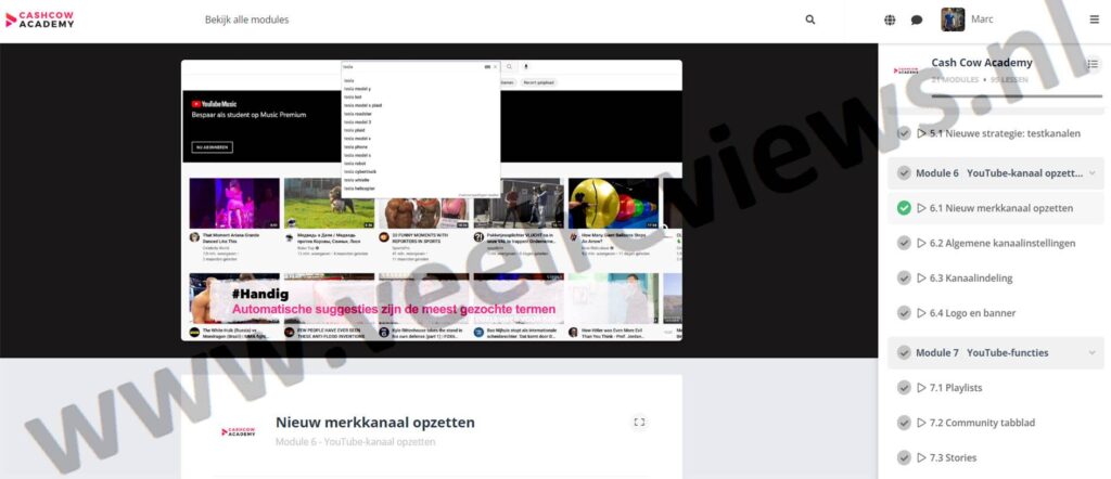 Op deze foto zie je Module #6 - YouTube-kanaal opzetten van de cash cow Academy van Jelline Brands