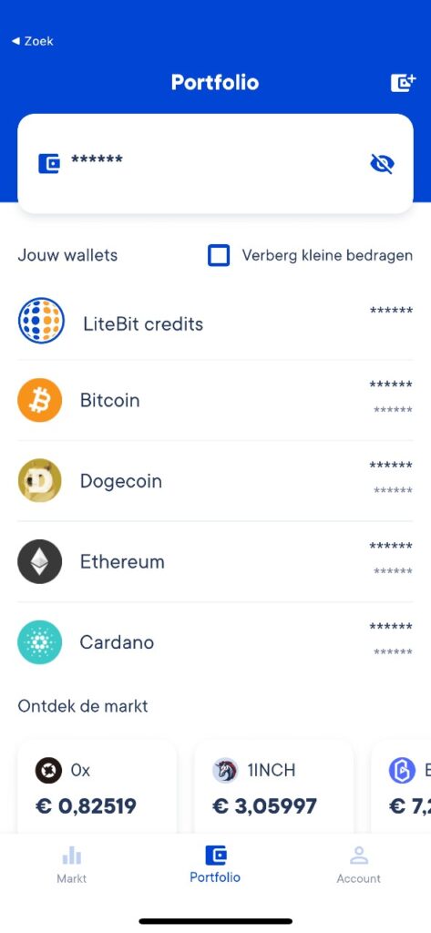 Op deze foto zie je de mobiele app litebit