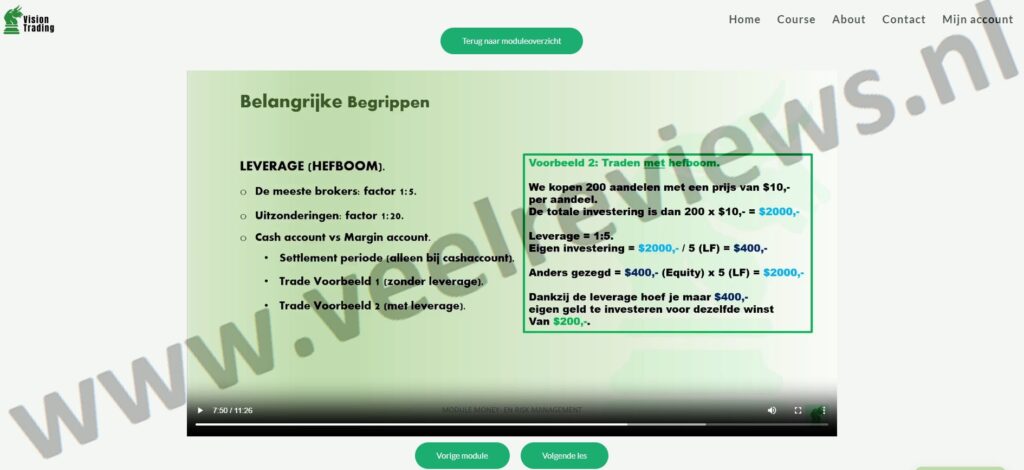 Op deze foto zie je de online omgeving van de DayTrading Course