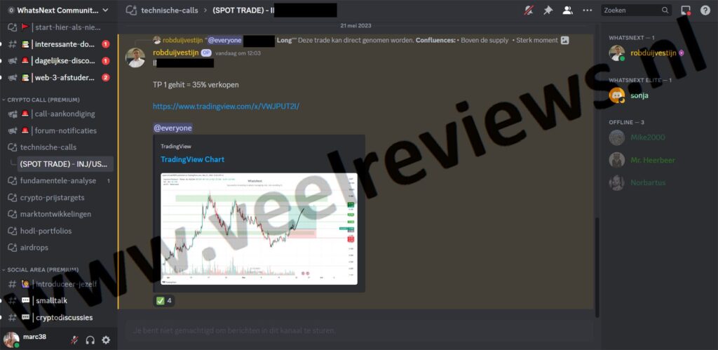 Op deze foto zie je de crypto signalen uit de WhatsNext Premium van WhatsNext Community