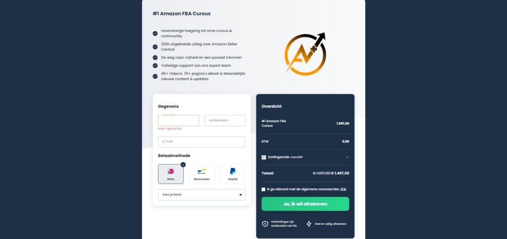 Op deze foto zie je de Amazon FBA Cursus Kortingscode