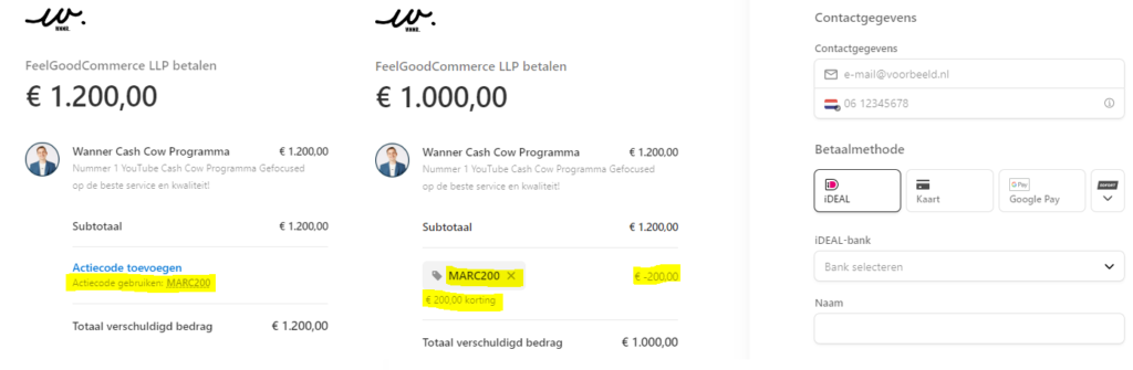 Op deze foto zie je de instructies voor de Wanner Cash Cow Kortingscode