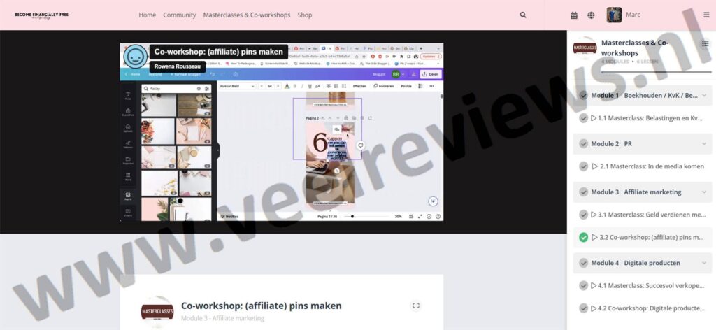 Op deze foto zie je Extra 2 – Iedere maand een Masterclass van de Cursus Become Financially Free van Rowena Rousseau