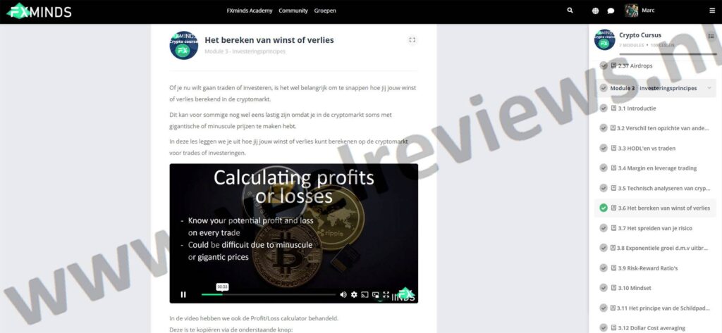 Op deze foto zie je Module 3 – Investeringsprincipes van Fxminds crypto Course van FXminds