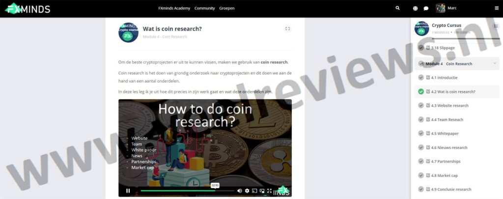 Op deze foto zie je de FXminds Crypto Course. mijn nummer 2 van de beste top 5 crypto cursussen
