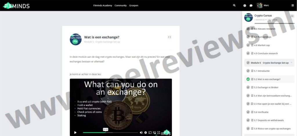Op deze foto zie je Module 5 - Crypto Exchange Set-up van Fxminds crypto Course van FXminds