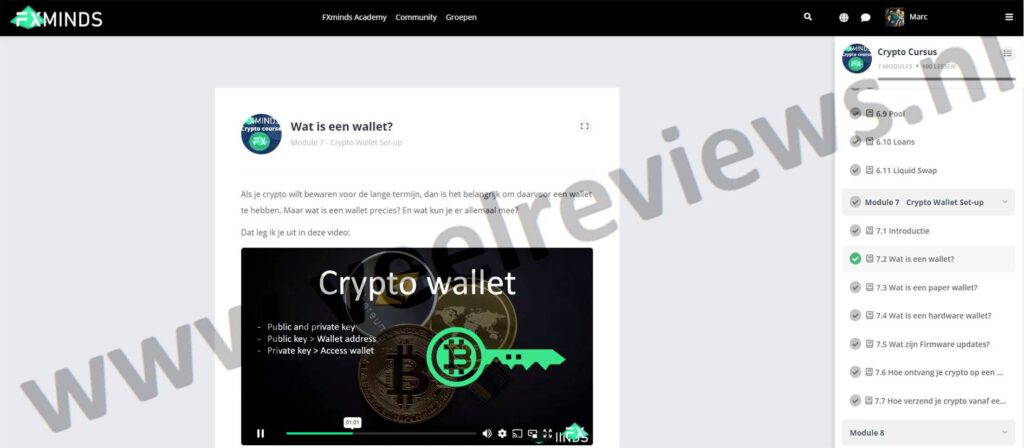 Op deze foto zie je Module 7 - Crypto Wallet Set-up van Fxminds crypto Course van FXminds