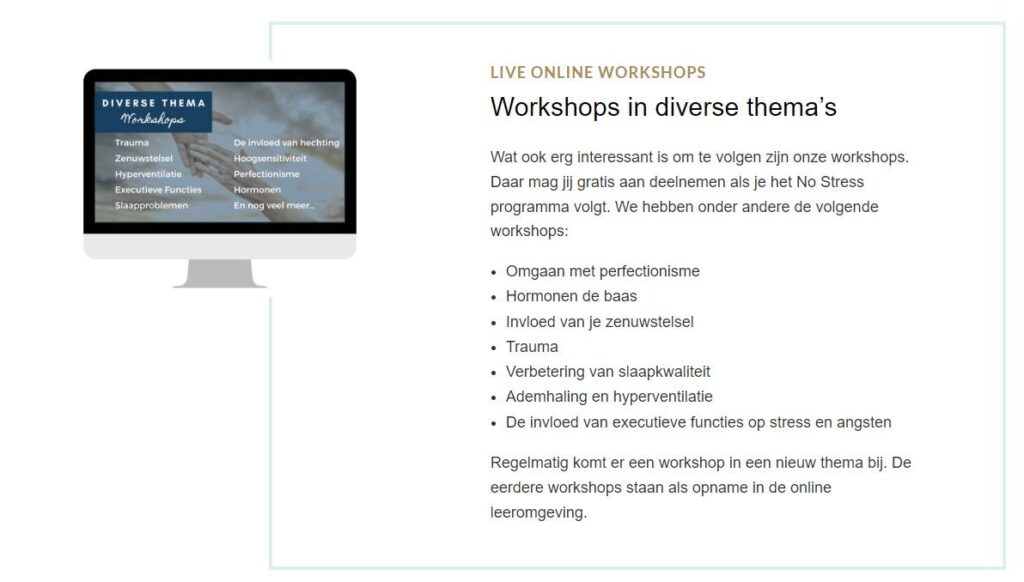 Op deze foto zie je Workshops en cursussen uit het No Stress Programma