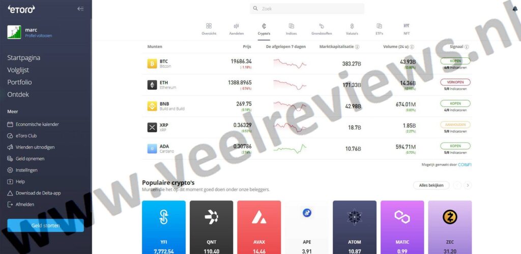 Op deze foto zie je eToro. Mijn #9 van Beste crypto exchange