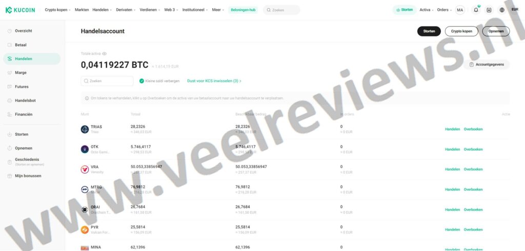 Op deze foto zie je Kucoin. Mijn #4 van Beste crypto exchange