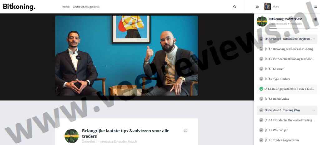 Op deze foto zie je module 1 van de Bitkoning Masterclass