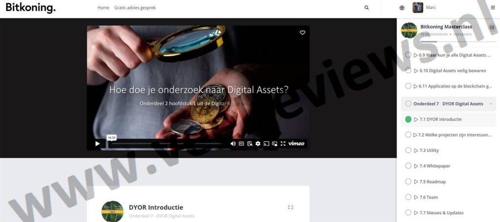 Op deze foto zie je module 7 van de Bitkoning Masterclass