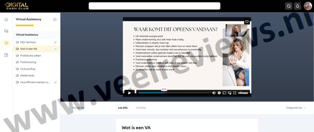 Op deze foto zie je de cursus Virtual Assistent van de Digital Cash Club (Tijn Strikker)
