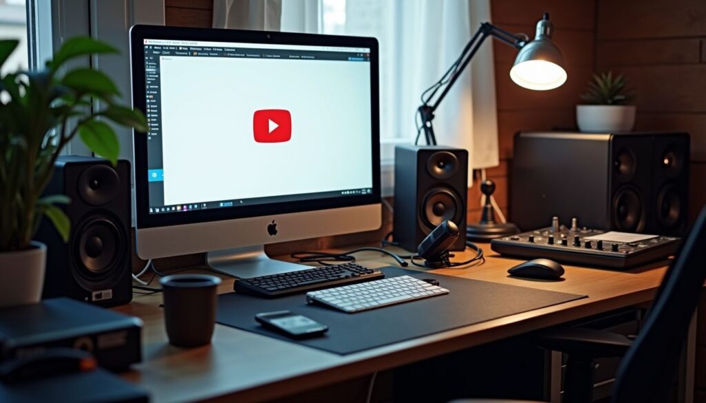 Op deze foto zie je een camera en youtube als voorbeeld van een faceless YouTube-kanaal