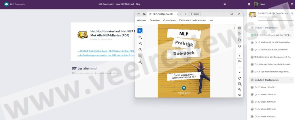 Op deze foto zie je de bonus NLP Praktijk Doe-boek e-boek van de NLP Doe-Cursus (NLP College)