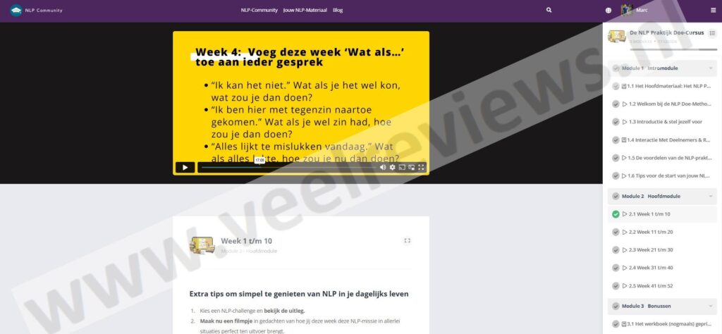 Op deze foto zie je de cursus omgeving van de NLP Doe-Cursus (NLP College)