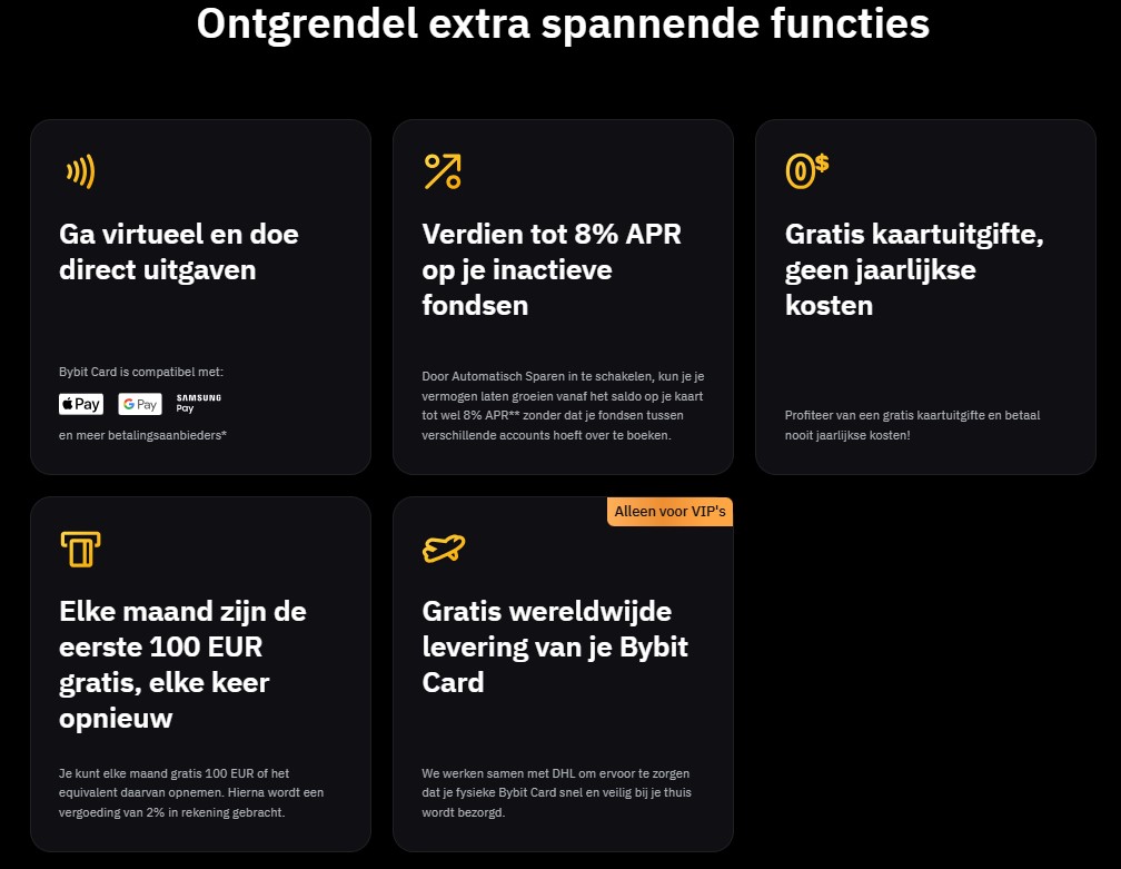 Op deze foto zie je het Bybit Card in vergelijking met Bitvavo vs Bybit